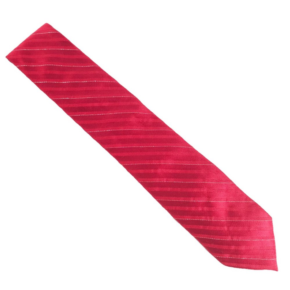 Stafford Men Necktie Striped Geometric Red Silver Size 60x3 - NWOT